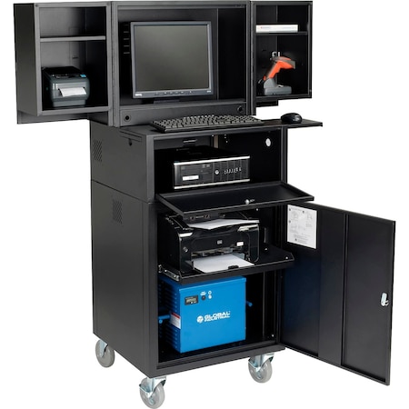 Global Industrial Mobile Powered Fold-Out Computer Cabinet, 40AH Battery, Black, Unassembled 695429PBK40